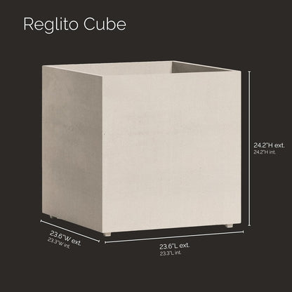 Reglito Cube Planter – Fiberglass Indoor/Outdoor and Weather-Resistant Large Planter (Sand Stone, 23.6" L x 23.6" W x 24.2" H)