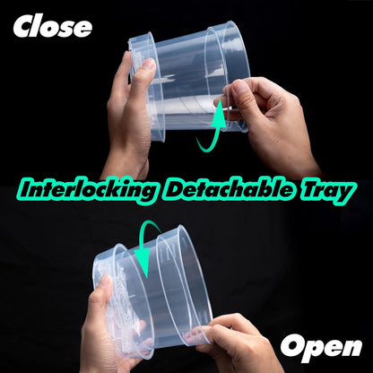 6 Inch Clear Plastic Plant Pot with Drainage Holes, Interlocking & Detachable Tray - Deep Saucer - Durable BPA-Free Plastic, Transparent Design, Raised Base for Airflow, Set of 12, 92-X-B-4
