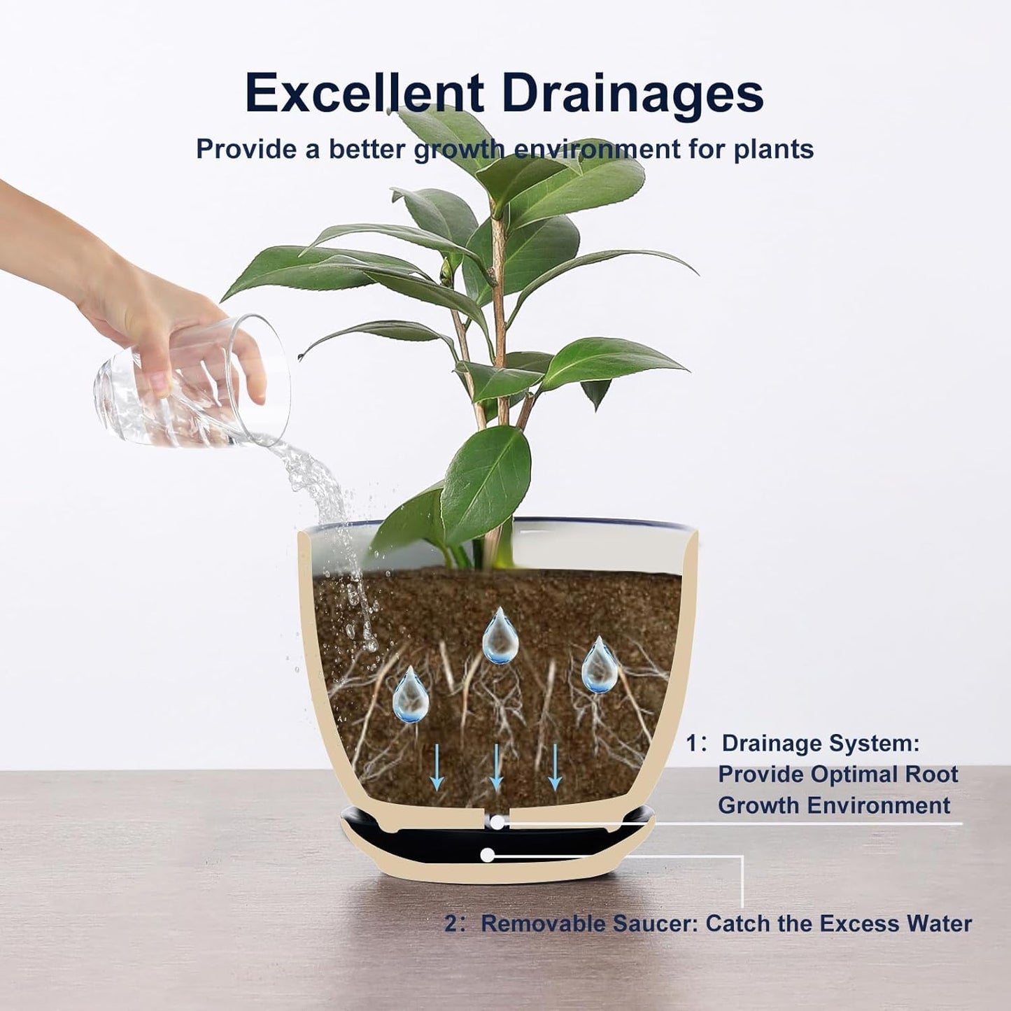 Selamica Ceramic Plant Pots, 5.6 Inch Flower Pots for Indoor Plants with Drainage Hole and Saucer,Home Decor, Set of 4, Vintage Blue