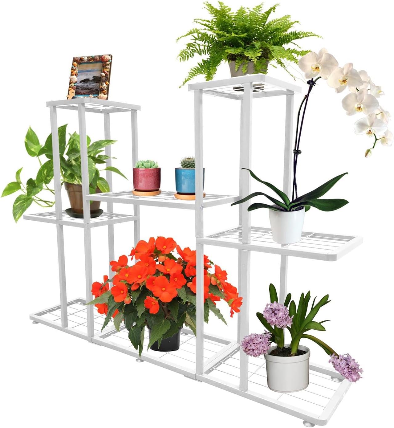 3 Tier 8 Potted Metal Large Plant Stand for Indoor Outdoor Flower Pot Display Planter Shelf, White