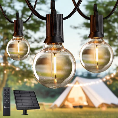 Brightown 75FT Solar String Lights Outdoor Waterproof with Remote, Solar Patio Lights with 35 Shatterproof LED Bulbs, 3 Light Mode, Dimmable & Timer, Hanging String Lights for Porch Garden Bistro