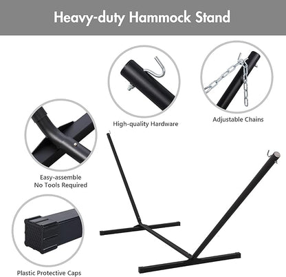 ANOW Double Rope Hammock with Stand 12FT, Heavy Duty Hammock with Polyester Pillow and Pad, 450 LBS Weight Capacity, Light Grey