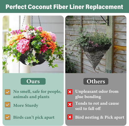 Riare 8 Pack 12 Inch Round Fabric Planter Basket Liner- Hanging Basket Liners Replacement Coco Fiber Liner Alternative for Hanging Basket Flowers (Prevent Birds from Nesting)