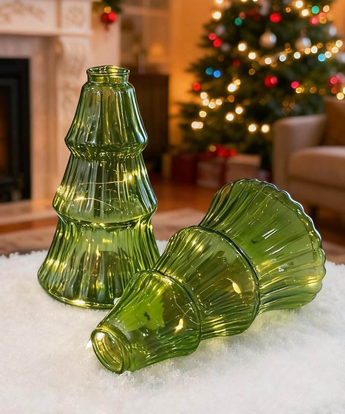 Nacome Christmas Tree Propagation Stations: 2PCS Plant Terrarium Glass Vases for Home Office Decor, for Plant Lovers Women Mom (Green)