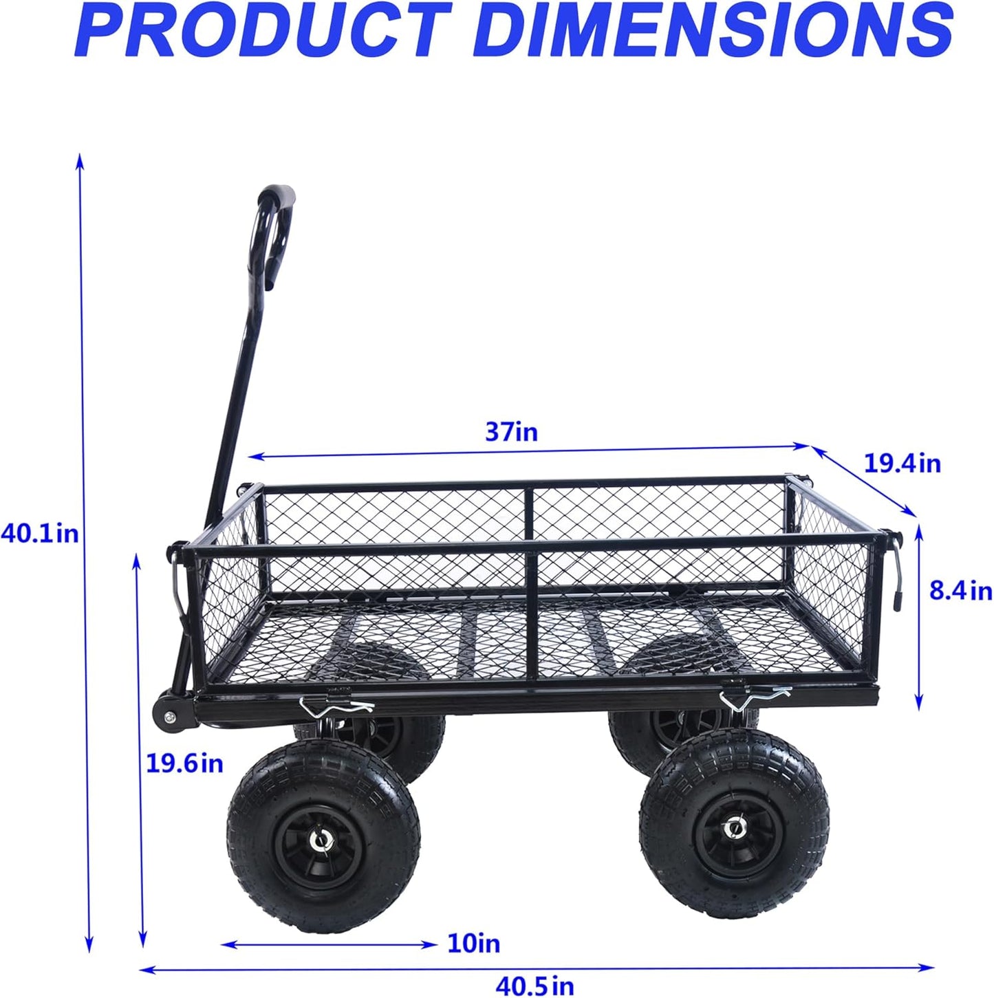 Wagon With Removable Sides for Farms, Warehouses - Garden Dump Cart With Air Wheels (Black) - Essential for Your Dream Garden