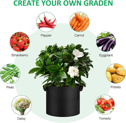 12-Pack 15 Gallon Thickened Non-Woven Grow Bags, Aeration Fabric Pots with Handles（Black）