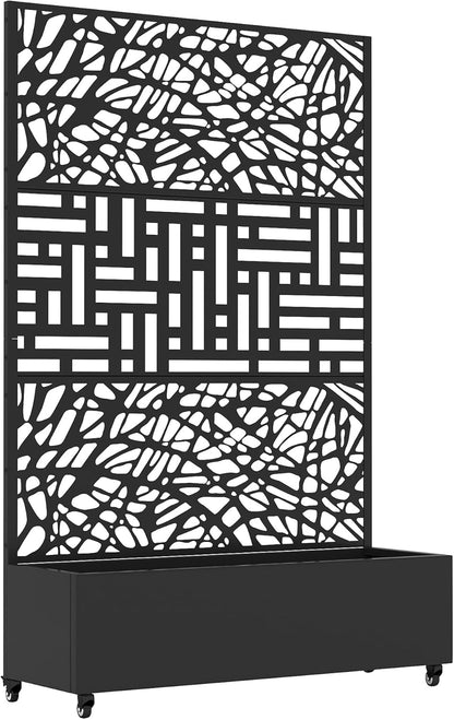 Casaphoria Metal Raised Garden Bed with Trellis and Wheels, 72"x47"x16" Planter Box for Climbing Plants, Vegetables & Vines, Features Drainage Holes and Privacy Screen, Black(Net&Helen)