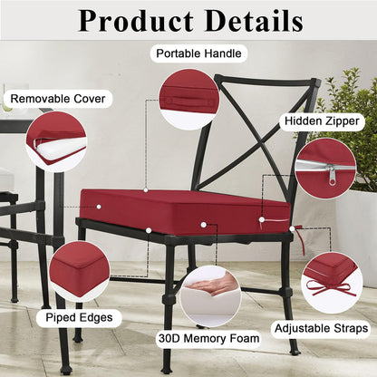 Outdoor Chair Cushions Set of 2 for Patio Furniture 19x19x4 Inch Waterproof Patio Chair Cushion 3 Year Color Fastness Square Elastic Foam Garden Couch Pads with Ties and Handle,Red