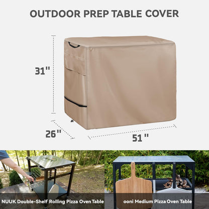 Pizza Oven Table Cover- Heavy Duty Waterproof Cover for Pizza Oven Cart Table,Compatible with 51 inch Outdoor Utility Cart and Storage Cabinet Khaki