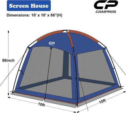 CAMPROS CP Screen House 10 x 10 Ft Screened Mesh Net Wall Canopy Tent Screen Shelter Gazebos for Patios Outdoor Camping Activities - Blue