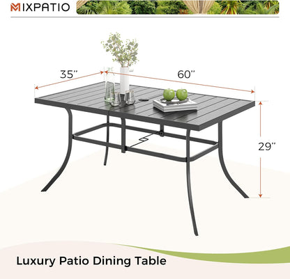 Outdoor Patio Dining Table for 6, 60" x 35" Rectangular Metal Patio Dining Table with Umbrella Hole for Garden, Backyard and Porch