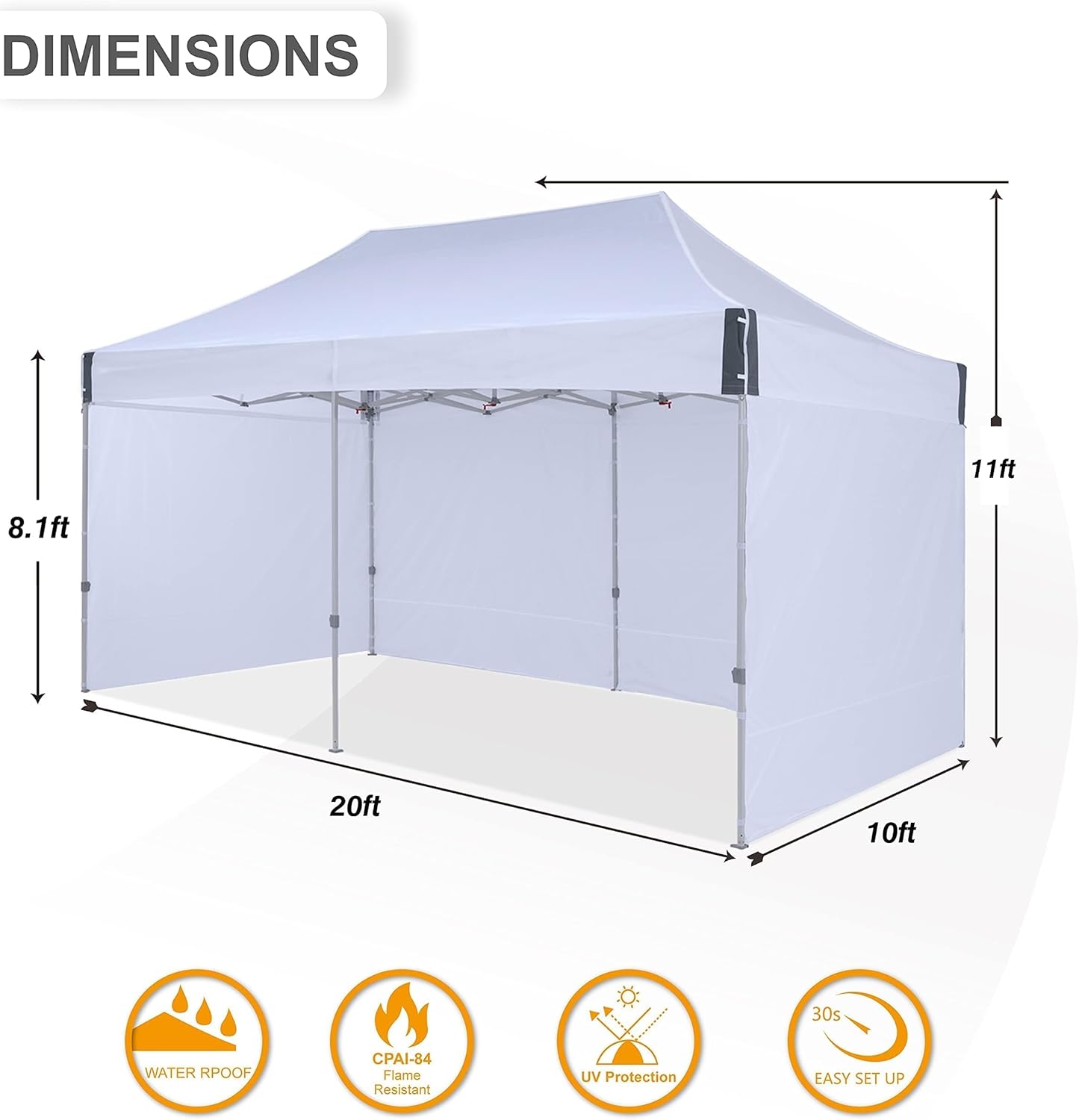10x20 pop up Canopy Tent, Eazy up Outdoor Patio Canopy Tent with sidewalls, Heavy Duty Commercial Instant Canopy Tent with Sand Bags for Deck, Party, Camping, Backyard, Playground, White