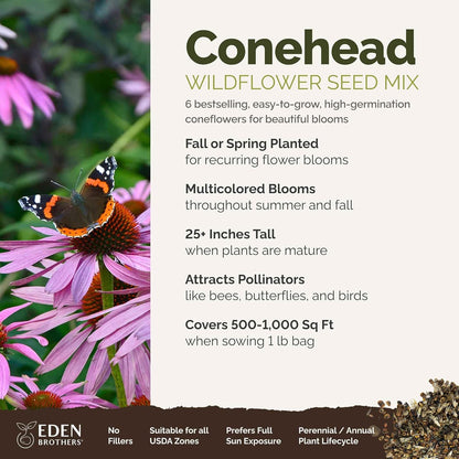 Eden Brothers Conehead Flower Mixed Seeds for Planting, 1 lb, 480,000+ Seeds with Prairie Coneflower, Mexican Hat | Attracts Pollinators, Plant in Spring or Fall, Zones 3, 4, 5, 6, 7, 8, 9, 10
