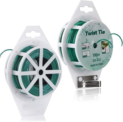 YDSL 328ft (100m) Twist Ties, Green Garden Plant Ties with Cutter for Gardening and Office Organization, Home
