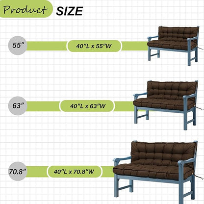 Swing Replacement Cushions with Backrest, 2 or 3 Seater Waterproof Non-Slip Overstuffed Swing Pad, Indoor/Outdoor Bench Cushion for Porch Chair Swing Garden Furniture (Brown, 40 * 63 in)