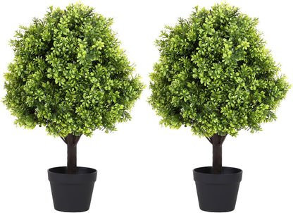 27“ Realistic Artificial Boxwood Topiary Trees Set of 2, Faux Boxwood Plants Outdoor UV-Resistant, No Maintenance Curb Appeal Fake Evergreen Bushes & Shrubs for Front Porch Outside Planter Decor