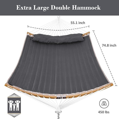 SUNCREAT Hammocks Standing Backyard Hammock with Stand, 2 Person Heavy Duty Portable Hammock with 13.5 ft Wooden Stand, Dark Gray