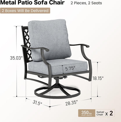 Metal Outdoor Swivel Patio Chairs Set of 2 with 5.75" Extra Thick Cushion, 2 Piece High Back Swivel Rocker Patio Chairs Outdoor Furniture Seating for Deck Balcony Front Porch, Gray