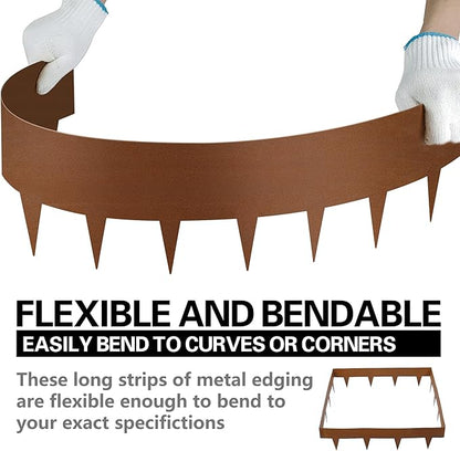 Worth Garden 6-Pack 8" H. Corten Steel Landscape Lawn Edging (20Ft Total) - Rust Patina Finish 18-Gauge Bendable Metal Strips - Hammer-in Edging Border - Buckle Connection - Yard Pathway Divider