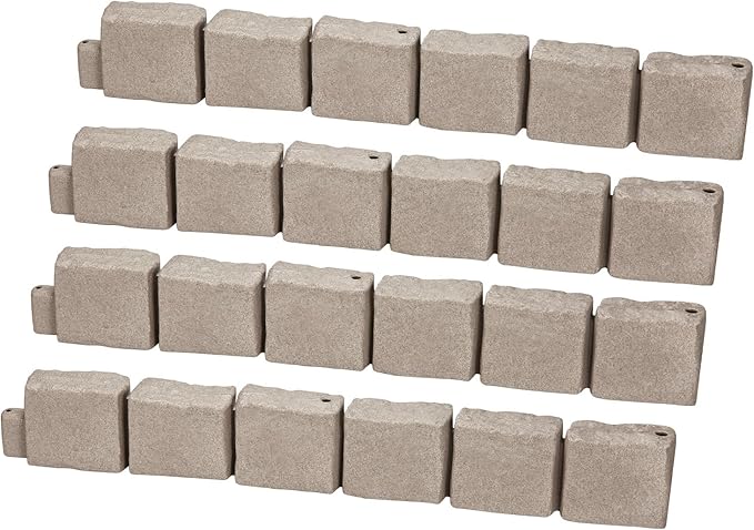 VEVOR Faux Stone Landscape Edging, No Dig Garden Edging Border, Flexible Blocks for Lawn Edging, Flower Beds, Driveway, Yards with 12 Spikes, 4 Pack 24 Bricks 16FT Kit, 46.9" Lx 4" W x 6" H, Brown