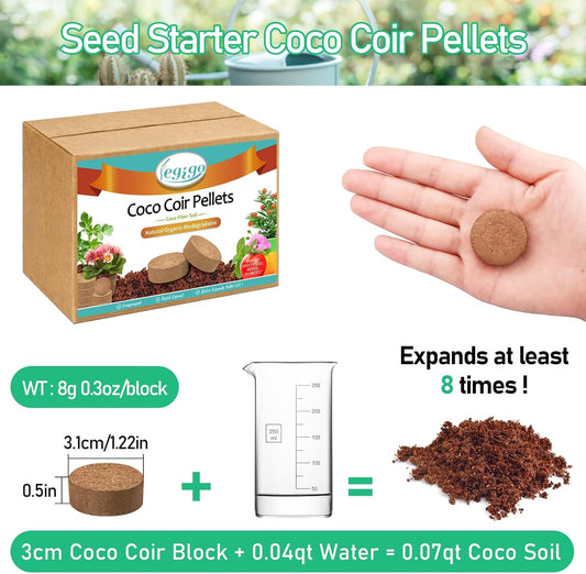 Legigo 100 Pcs 30mm Coco Coir Pellets Seed Starting Soil Mix- Compressed Coconut Coir Pellets Potting Soil Pods for Seedling, Coco Peat Soil Discs for Indoor & Outdoor Plants, Herb Vegetables Flowers