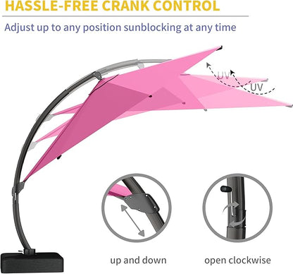 Kingdura 11ft Cantilever Patio Umbrella with Base Included, Large Round Offset Outdoor Pool Umbrella, 360° Rotation & Infinite Tilt, Heavy Duty Aluminum Frame for Deck Backyard, Rose Pink