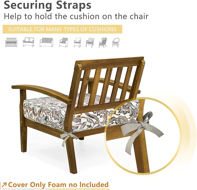 Porch Shield Outdoor Cushion Slipcovers Patio Chair Seat Cushion Covers Set 4 Waterproof Fade Resistant, 20 x 18 x 4 inch, Paisley