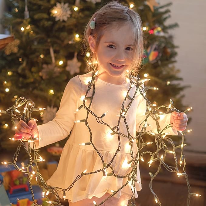 3 Sets Christmas Lights, 150 Count 33 FT Each Mini String Lights, Clear Green Wire Fairy Light, 120V UL Certified Connectable Xmas Tree Light for Holiday Patio Party Outdoor Decoration, Warm White