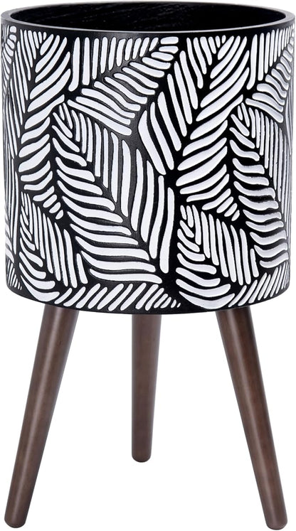 D'vine Dev 12 Inch Planter Pot with Stand, Mid-Century Tall Plant Pot with Legs for Indoor Plants, Large, White/Grey, 88-L-C-7