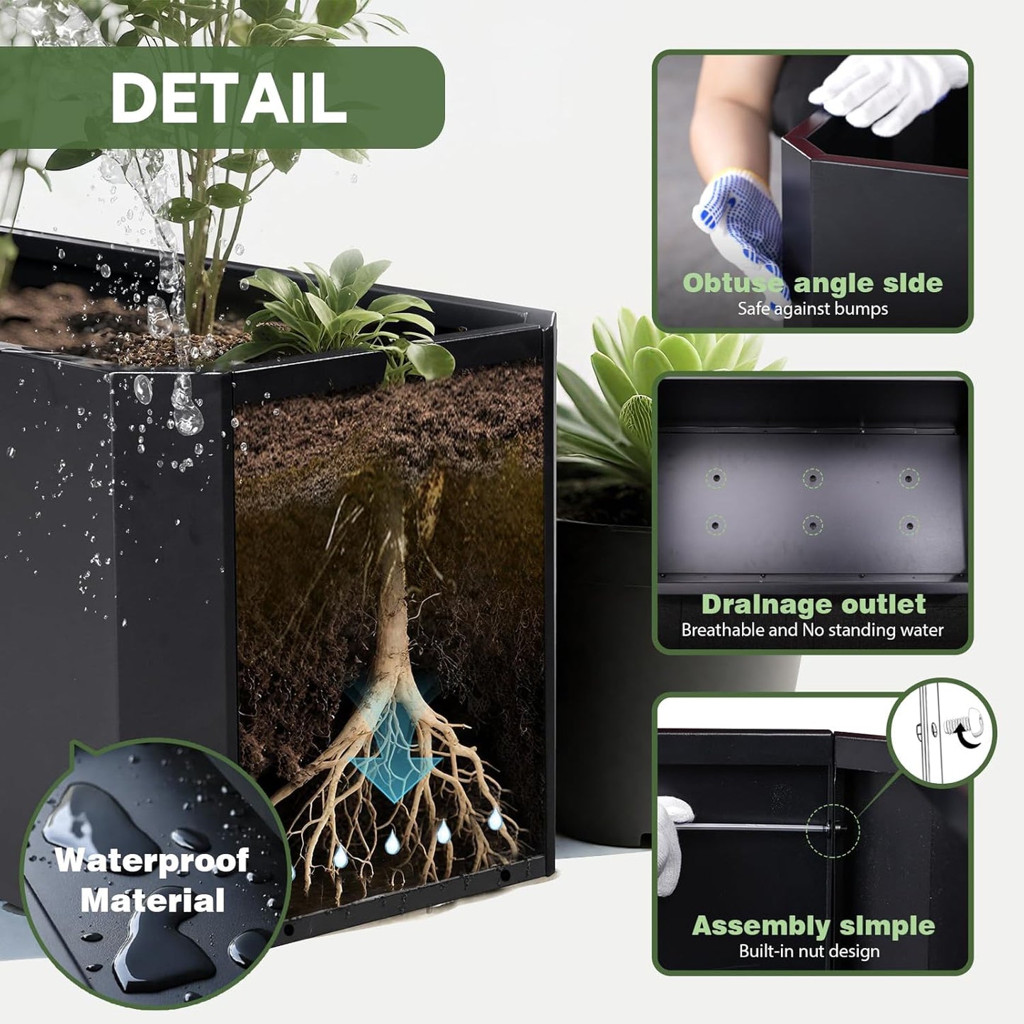 Steel Planter Box-36"x15"x15"-Large Rectangular Planter Indoor or Outdoor Black Matel Planter Box Commercial Residential for Patio Porch Deck Home Backyard