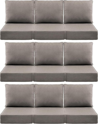 Luxury 6" Outdoor Cushions for Patio Furniture, 24x24x6" Thick Seat Cushion Set of 9, Fade Resistant Couch Chair Replacement Cushions High Density Deep Wicker Chair Cushion w/ Removable Cover Gray