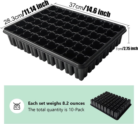 54 Cell Seed Starter Trays, 2.8" Deep Plug Flat Tray,10 Pieces Big Holes Germination Tray, Thick Durable Seedling Plastic Nursery Reusable Trays (11.14inch ×14.6 inch, 10-Pack)