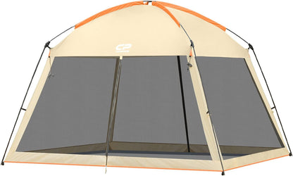 CAMPROS CP Screen House 12 x 12 Ft Screened Mesh Net Wall Canopy Tent Screen Shelter Gazebos for Patios Outdoor Camping Activities - Beige