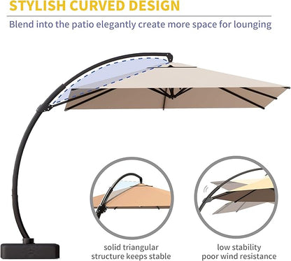 Kingdura 10x10 FT Cantilever Patio Umbrella with Base Included, Large Square Offset Outdoor Pool Umbrella, 360° Rotation & Infinite Tilt, Heavy Duty Aluminum Frame for Deck Backyard, Beige
