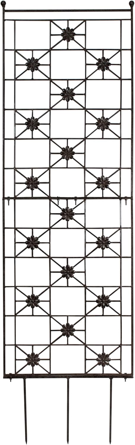 H Potter 5.5 Foot Tall Garden Flower Trellis Wrought Iron Heavy Scroll Metal Decoration Lawn Patio and Wall Decor Screen for Rose Clematis Ivy Patio Deck Wall Art
