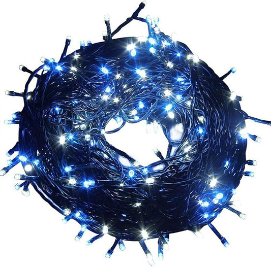 Fairy Lights Outdoor String Lights 33ft 100 LED with Memory Modes Controller, Extendable Christmas Lights Decorations for Wedding, Christmas, Valentine, Party, Patio, Indoor Outdoor (Black Wire -Blue)