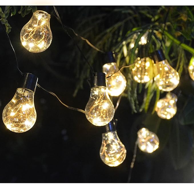 14ft Battery Operated 20 Hanging Bulb 100 LED String Lights, Vintage Commercial Battery Outdoor Lights for Indoor Outdoor Decorations Home, Bedroom, Patio, Balcony, Christmas Party (8 Modes)