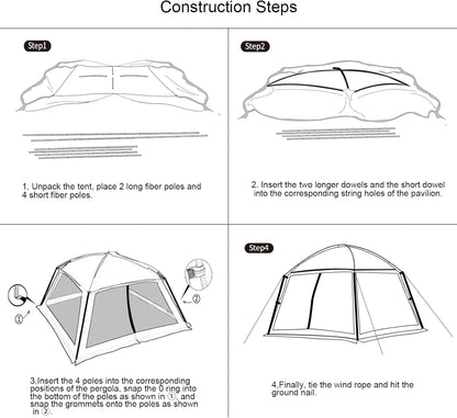 12x12 Ft Screen House Tent - Instant Pop Up Mesh Canopy Shelter with Waterproof & Sunshade Roof, Easy Setup for Camping, Backyard, Beach, Picnic, Red White
