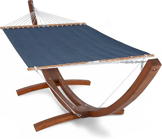 SUNCREAT Hammocks Standing Backyard Hammock with Stand, 2 Person Heavy Duty Hammock with 13.5 ft Wooden Stand, Navy