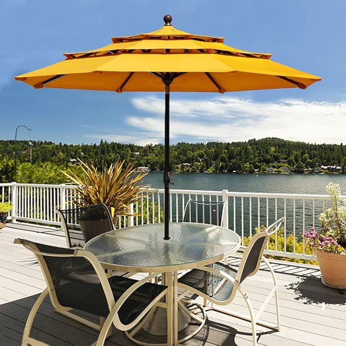 EliteShade USA 10-Year-Non-Fading 9Ft 3 Tiers Market Umbrella Patio Umbrella Outdoor Table Umbrella with Ventilation, Sunflower Yellow