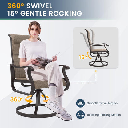 Amopatio Padded Patio Swivel Chairs Set of 2, Outdoor Dining Chairs with Ultra Soft Textilene High Back Seat & Metal Rocker Frame, for Backyard Deck Lawn, Brown