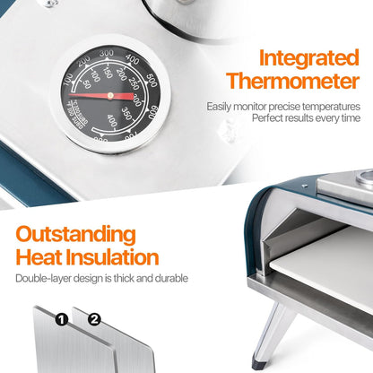 Pizza Oven 13 Inch Outdoor Wood Fired Portable Stainless Steel Pizza Oven with Pizza Stone for Family Outside Cooking Camping Backyard BBQ Pizza Maker Garden Kitchen(Blue-gery 13IN)