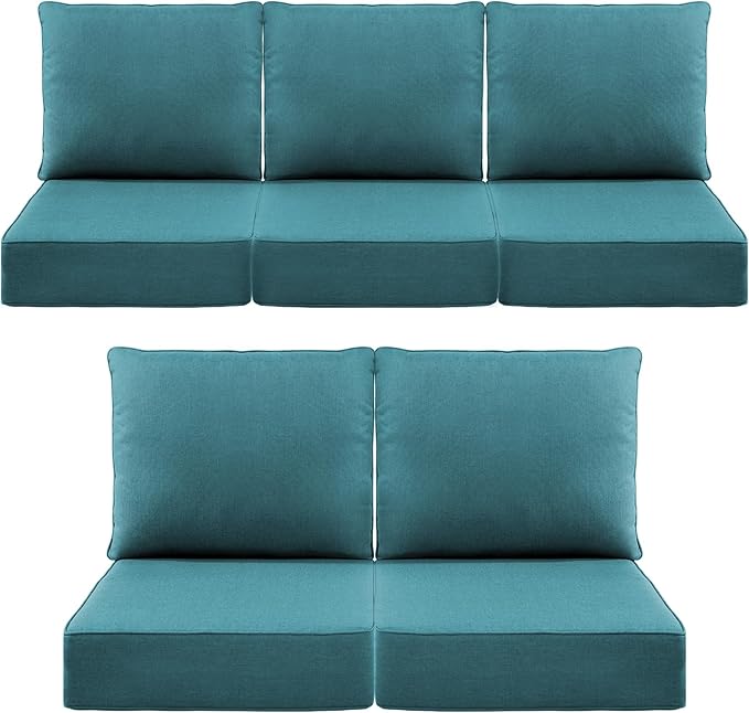 Luxury 6" Outdoor Cushions for Patio Furniture, 24x24x6" Thick Seat Cushion Set of 5, Fade Resistant Couch Chair Replacement Cushions High Density Deep Wicker Chair Cushion w/ Removable Cover, Green