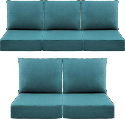 Luxury 6" Outdoor Cushions for Patio Furniture, 24x24x6" Thick Seat Cushion Set of 5, Fade Resistant Couch Chair Replacement Cushions High Density Deep Wicker Chair Cushion w/ Removable Cover, Green