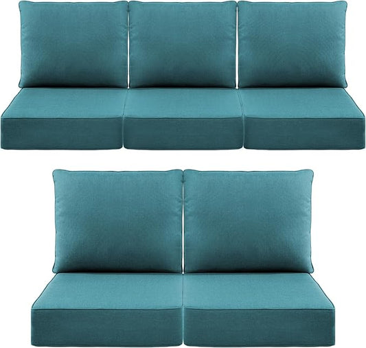 Luxury 6" Outdoor Cushions for Patio Furniture, 24x24x6" Thick Seat Cushion Set of 5, Fade Resistant Couch Chair Replacement Cushions High Density Deep Wicker Chair Cushion w/ Removable Cover, Green