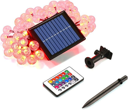 XEWEA Solar String Lights Outdoor 16 Colors 66 LED 39Ft Waterproof Outdoor String Lights with 20 Modes Remote Solar Powered Crystal Globe Lights for Garden Home Party Christmas Decorations