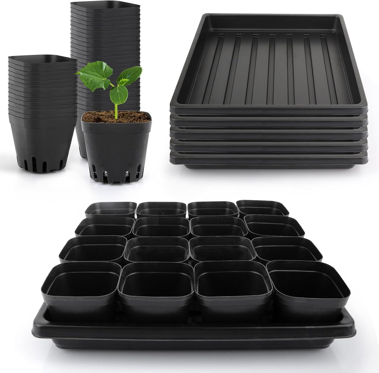 80Pcs 2.5inch Square Nursery Pots with 5Pcs Seed Starting Trays, Seed Starter Tray Kit, Seeds Starting Germination, Seeding Pots with Drain Holes, Small Plant Nursery Propagation