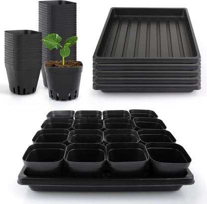 80Pcs 2.5inch Square Nursery Pots with 5Pcs Seed Starting Trays, Seed Starter Tray Kit, Seeds Starting Germination, Seeding Pots with Drain Holes, Small Plant Nursery Propagation