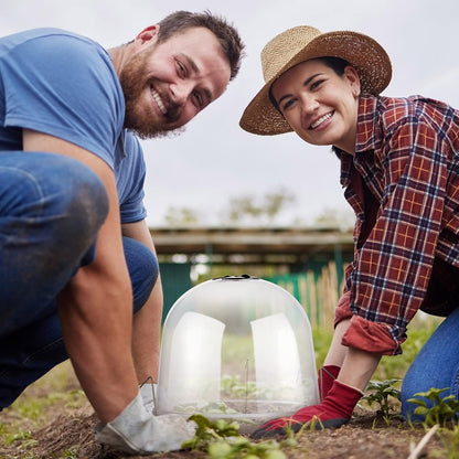 20 Pack Garden Cloche Plant Dome 10.2 D x 8.3 H Plant Cover Plastic Humidity Dome Reusable Plant Protector Mini Greenhouse Dome Plastic Plant Bell Cover with Ground Securing Pegs for Outdoors Plants