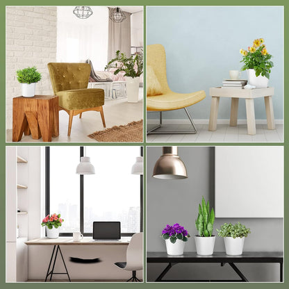 7 inch Plant Pots 6-Pack, Self Watering Flower Pots Indoor Outdoor, African Violet Pots Planters with Drainage Hole Saucer Reservoir, White